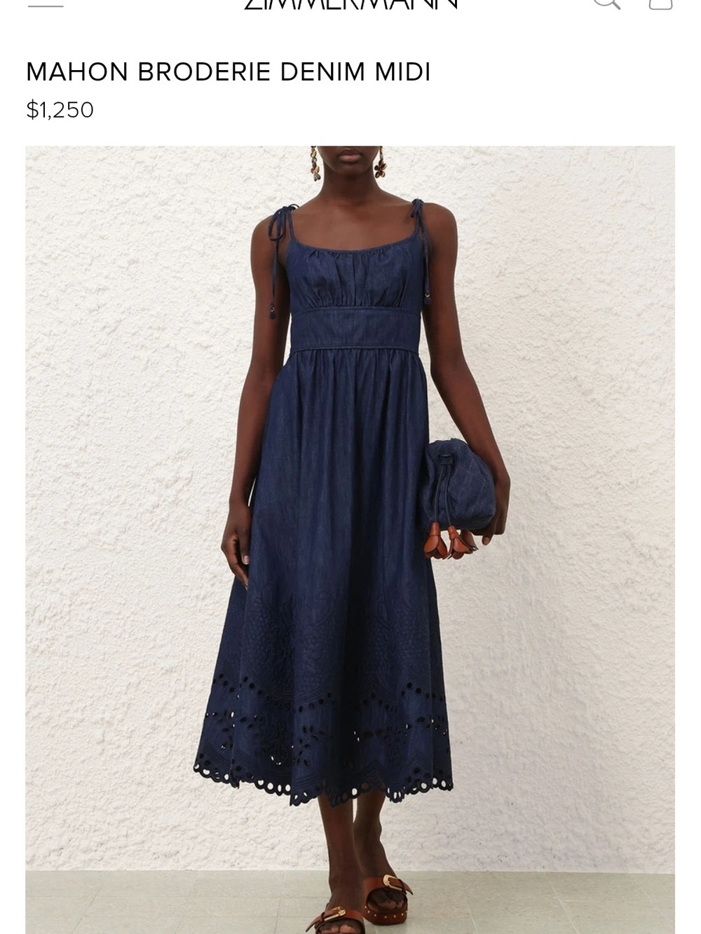 Zimmermann Mahon Broderie Denim Midi Dress — Navy